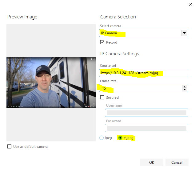 FaceReader IP camera settings