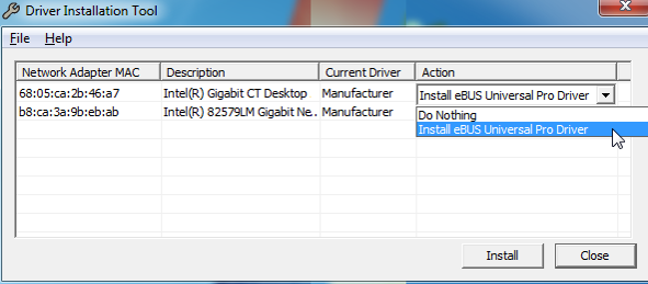 Driver installation tool screenshot
