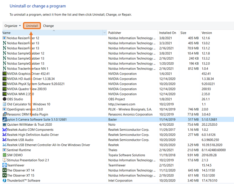 Pylon in Programs List