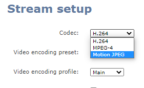 Epiphan Broadcaster codec selection screenshot