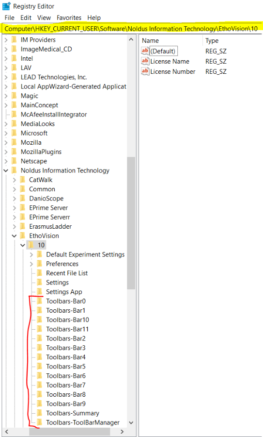 EthoVision XT 10 Registry Toolbar Reset