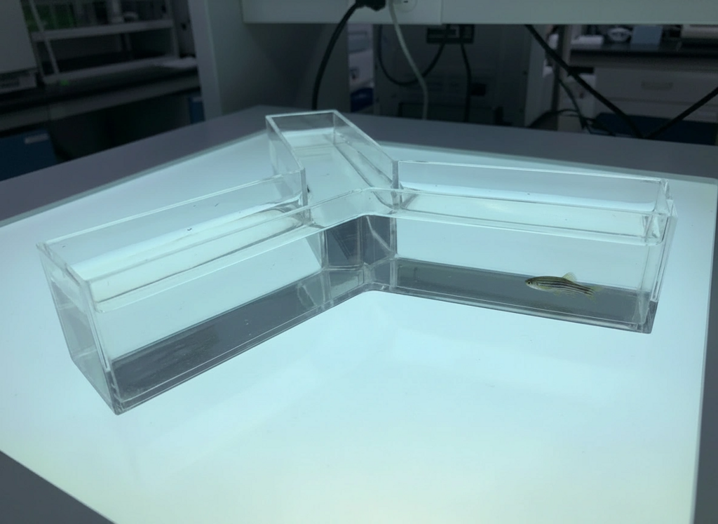 Zebrafish in a Y-shaped tank Zebrafish navigating a Y-maze